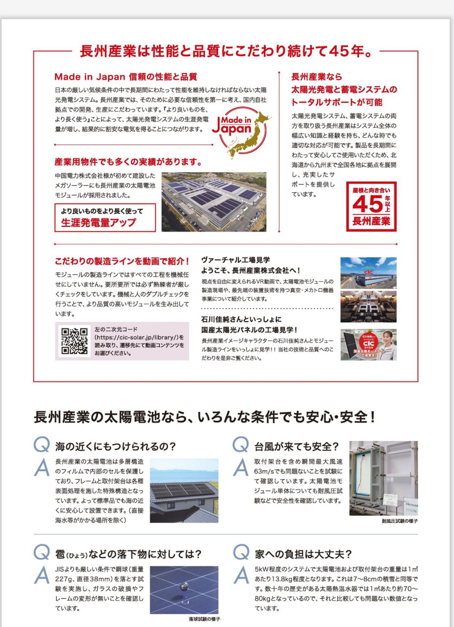 長州産業は性能と品質にこだわり続けて45年